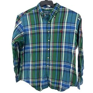 Ralph Lauren Lightweight Flannel Shirt Mens XXL Green Blue Plaid Classic Fit